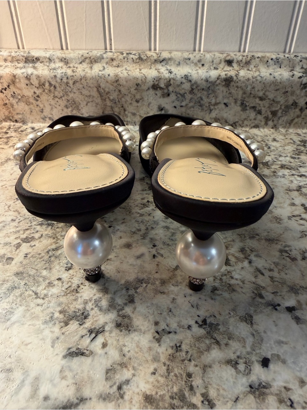 Betsey Johnson Black Pearl Rhinestone Embellished Pointed Kitten Heels Sexy - Picture 5 of 9